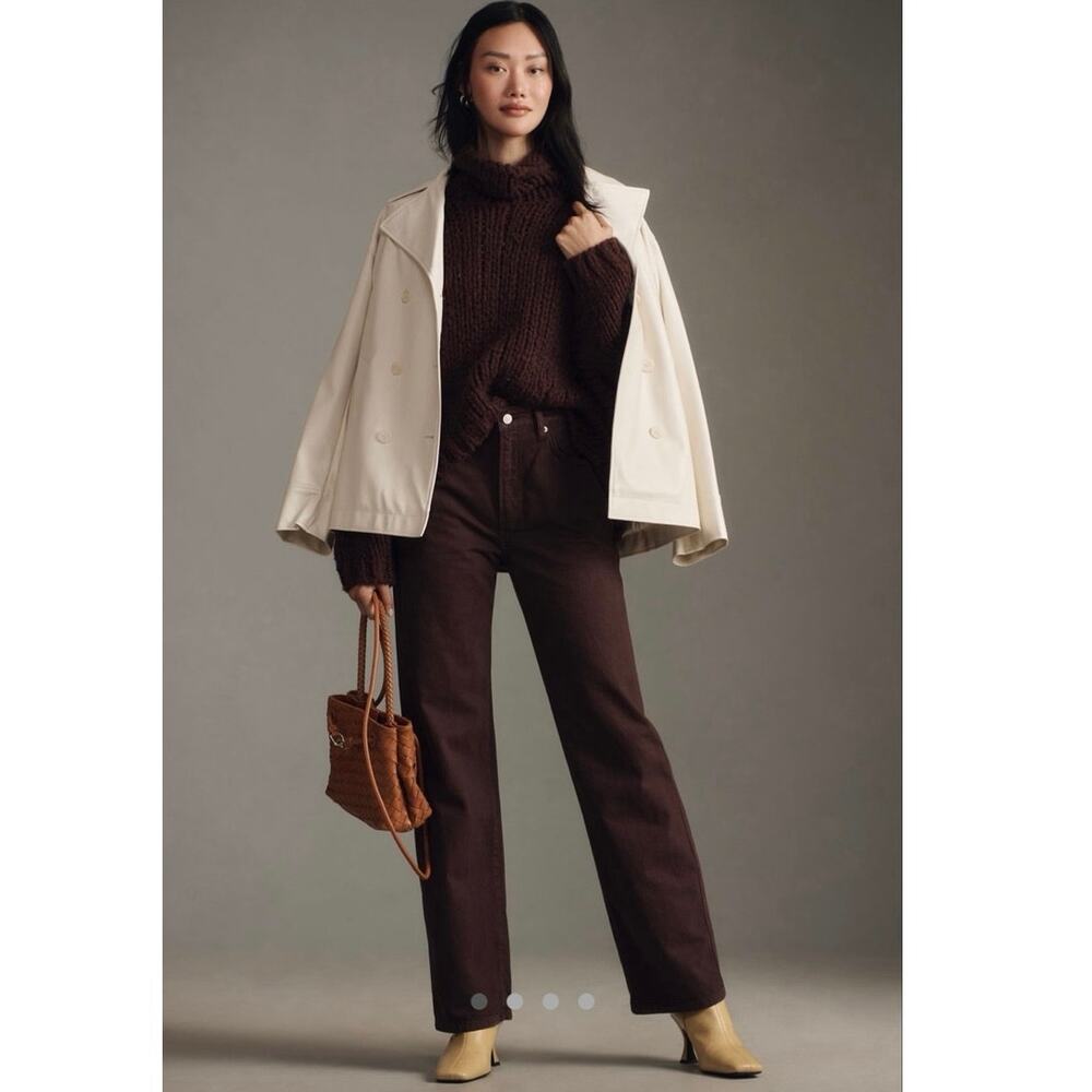 Reformation 100% Cotton Brown Val 90s Mid Rise Straight Leg Pants Size 24